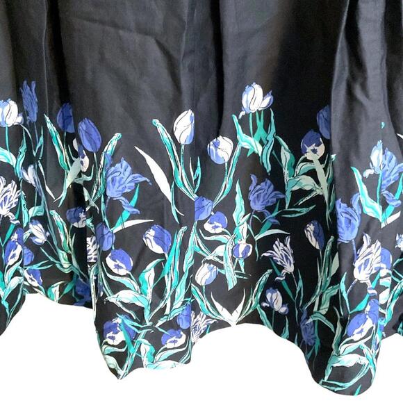 Charter Club Black Green Blue A-Line Pleated Cotton Floral Skirt Size 8 Spring - Picture 3 of 8